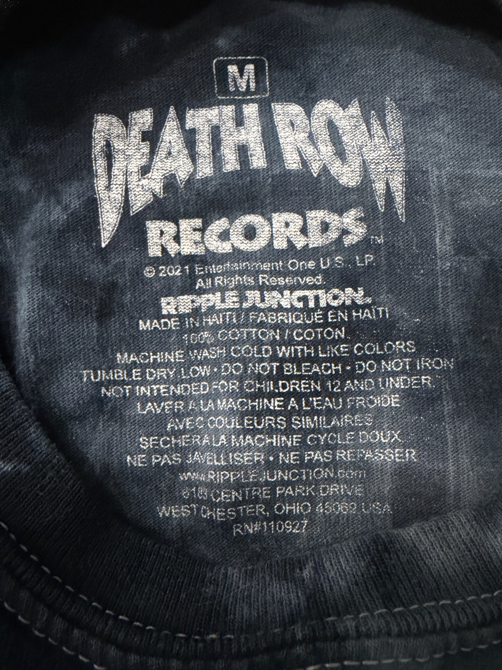 Ripple Junction Black & Gray Tie-Dye Death Row Records Tee - Size M - Picture 3 of 5
